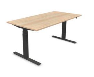 BiVo Active T-Zit Sta tafels-Buro International-180x80 cm-Zwart frame - acacia bovenblad-Met kabelgoot-Buro International